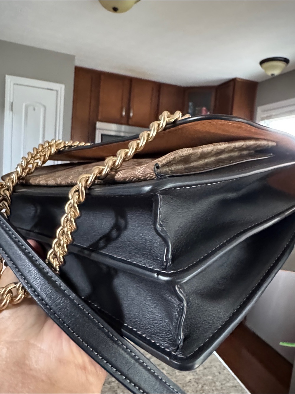 Coach Black Leather & Tan Signature Canvas Shoulder Bag with Gold Hardware - Picture 6 of 17
